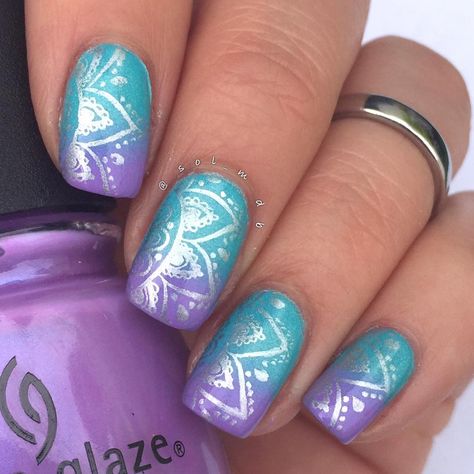 Purple And Teal Nails, Teal Nail Ideas, Teal Nail Art, Purple And Pink Nails, Teal Nail Designs, Cruise Nails, Ultra Beauty, Teal Nails, French Tip Nail Designs