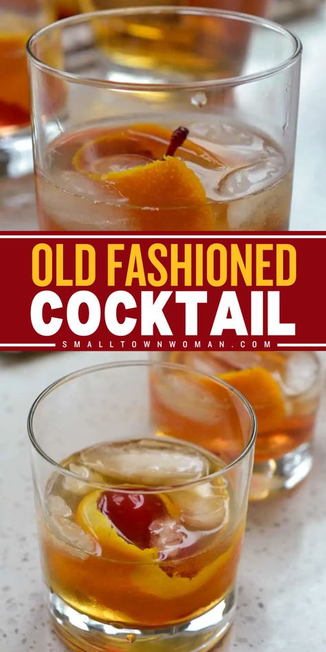 Prepare an easy summer cocktail! This Old Fashioned Cocktail recipe uses a bourbon whiskey, simple syrup, orange bitters, a spritz of orange oil or a splash of orange juice, orange twist, and cocktail cherry all stirred over ice. Make this to impress whiskey lover and save this alcoholic 4th of July recipe! Whiskey Orange Juice, Spring Drink Recipes, Orange Simple Syrup, Classic Old Fashioned, Easy Summer Cocktails, Old Fashioned Drink, Orange Bitters, Recipes Learn, Homemade Cocktails