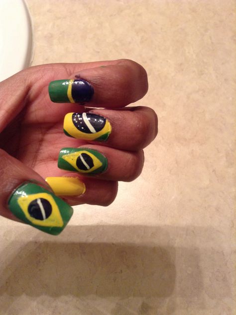 My Team Brazil nail art. #SouthAmerican #WorldCup2014 Brazil Nails, My Team, Nails Inspo, Nail Inspo, Brazil, Nail Designs, Nail Art, Nails, Quick Saves