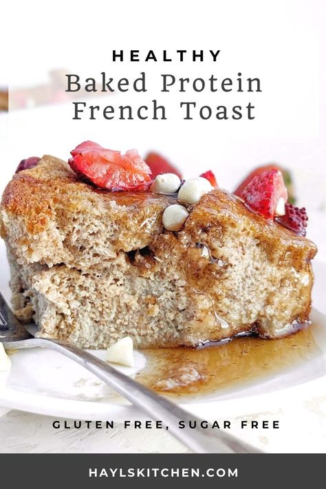 Easy Baked Protein French Toast with whole wheat bread and protein powder, and no sugar needed. Meal prep this overnight protein french toast and bake it for an anabolic french toast casserole made in the oven! Protein French Toast Casserole, Oven French Toast, Oven Baked French Toast, Protein French Toast, French Toast Bake Overnight, Healthy French Toast, French Toast Casserole Easy, Baked French Toast Casserole, French Toast Bake Recipe