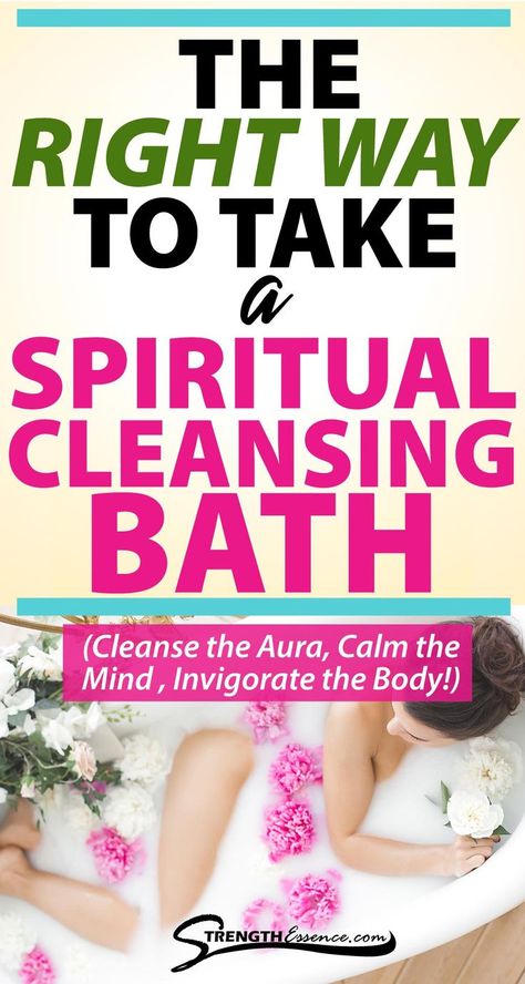 woman taking a spiritual bath with the right way to take a spiritual cleansing bath (cleanse the aura, calm the mind, invigorate the body!) text overlay Aura Cleansing Bath, Spiritual Cleansing Bath, Cleansing Bath, Intuitive Empath, Spiritual Bath, Aura Cleansing, Wealth Dna Code, Dna Code, Ritual Bath