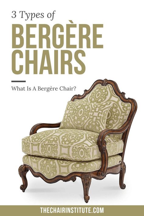 We all have that friend or relative who loves antique furniture. Even modern manufacturers will often produce new chairs based on classic styles. A very popular type of early upholstered armchair was the Bergère chair. Join us as we take a look at the different types of Bergère chairs and what makes this design so unique from the rest of the antique chair designs.​ #bergerechairs #chairs Bergere Chair Living Room, Bergere Chair Makeover, French Chairs Upholstery, Antique Chair Styles, Modern French Decor, French Accent Chairs, French Style Chairs, Fancy Living Rooms, Types Of Chairs