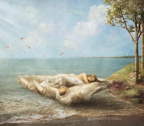 slumber Aphrodite Painting, Venus Painting, Seashell Painting, Fell Asleep, Cave Paintings, Pre Raphaelite, A Level Art, Greek Art, Romantic Art