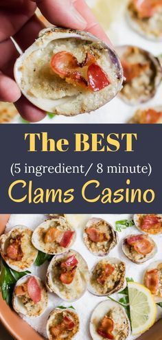 The easiest and BEST clams casino recipe using only 5 ingredients and one sheet pan. The perfect elegant appetizer to serve at a party or a quick light meal for a busy weeknight. #clamscasino #appetizer #partyfood via @abrapappa Clams Casino Recipe, Clams Casino, Casino Party Foods, Elegant Appetizers, Italian Foods, Clam Recipes, Shellfish Recipes, Summer Appetizer, Healthy Fish