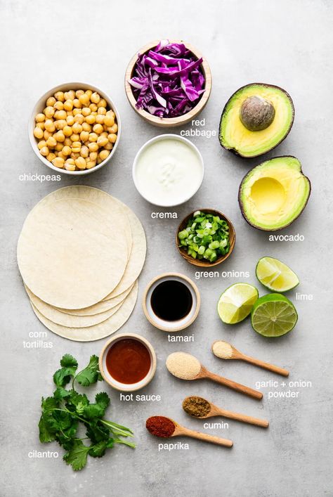 Tacos Recipes Vegetarian, Raw Vegan Tacos, Recipe Chickpeas, Wfpb Vegan, Simple Veganista, Vegan Tacos Recipes, Buffalo Chickpea, Chickpea Tacos, Vegan Taco