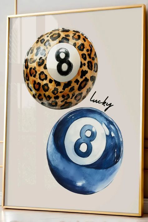 Navy 8 Ball Print, Leopard Print Funky Wall Art, Lucky You Poster, Dopamine Decor, Cheetah Print, Preppy Poster, Aesthetic Posters  Looking for a bold statement piece? This 8 ball print is your answer. It brings a playful, retro vibe to any room while keeping things cool with its navy blue and funky leopard print design. Perfect for adding some edge to your apartment or dorm, it’s a must-have for anyone who loves quirky, maximalist decor! 8 Ball Wall Art, Red And Blue Room Aesthetic, Blue Room Posters, 8 Ball Painting, Ball Room Aesthetic, Blue Posters Aesthetic, Cheetah Print Bedroom, Quirky Maximalist, 8 Ball Poster