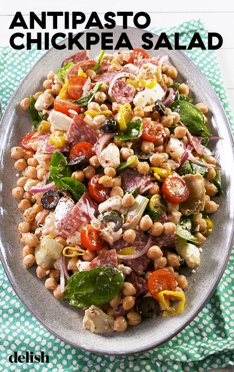 This Antipasto Chickpea Salad Tastes Exactly Like An Italian SubDelish Antipasto Salad, Chickpea Salad Recipes, Summer Barbecue, Chickpea Salad, Salad Ingredients, Summer Salads, Delicious Salads, Soup And Salad, Healthy Cooking