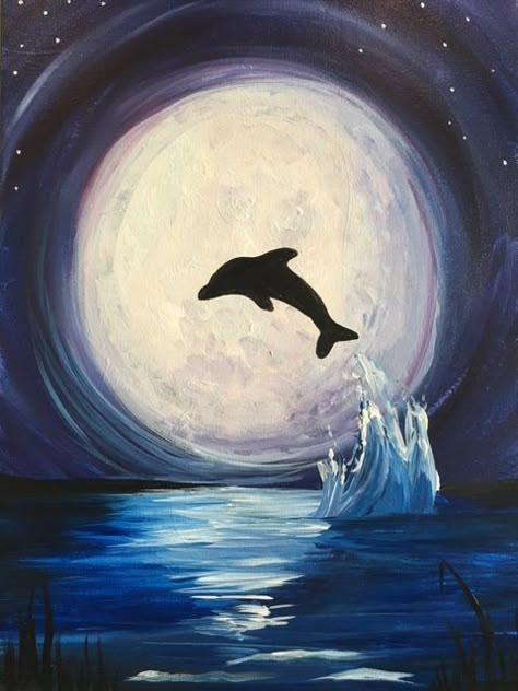 How To Paint A Dolphin, Dolphin Painting Easy, Dolphin Art Painting, Dolphin Acrylic Painting, Painting Dolphins, Ocean Painting Ideas, Dolphin Paintings, Dolphins Painting, Dolphins Art