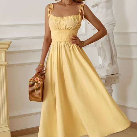 Faster shipping. Better service Yellow Dress Aesthetic, Sumer Dress, Broadway Dress, Tie Strap Dress, Shirred Waist Dress, Sleeveless Cotton Dress, Dress Aesthetic, Italian Summer, Long Summer Dresses