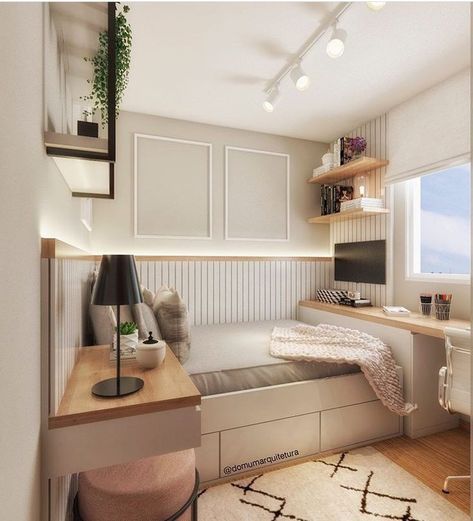 Tiny Bedroom Design, Small Bedroom Inspiration, Small Bedroom Interior, Hiasan Bilik Tidur, Small Room Design Bedroom, Home Styles, Home Decoration Ideas, Home Decor Modern, Small Room Design