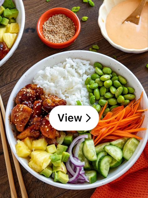 Lemon8 · Hawaiian Chicken Poke Bowl   · @Vanessa Escobar Hawaiian Poke Bowl, Hawaiian Chicken, Chicken Bowl, Poke Bowl, Cafe, Bowl, Chicken