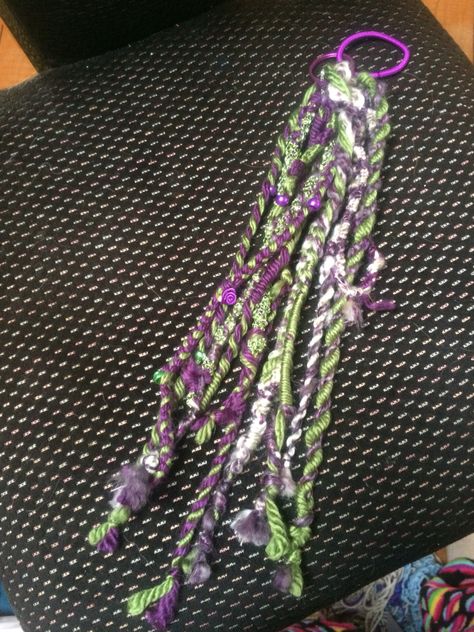 Yarn hair extension pony tail or clip in. Mysticdryadart Hand braided by me. Forests Fairy Locks #hair #yarn Yarn Hair Wraps Diy, Diy Yarn Hair Extensions, Pigtail Ideas, Yarn Hair Extensions, Fairy Locks, Diy Puppets, Dreads Diy, Sewing Outfits, Yarn Dreads