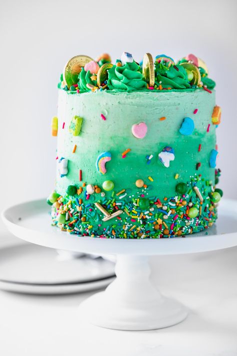 Lucky Charms Sprinkle Cake - wyldflour Cereal Buttercream, Lucky Charms Birthday, Lucky Charms Cake, Healthy Chocolate Zucchini Bread, St Patricks Day Cakes, Marshmallow Cereal, Lucky Charms Marshmallows, Jaffa Cake, Chocolate Zucchini Bread