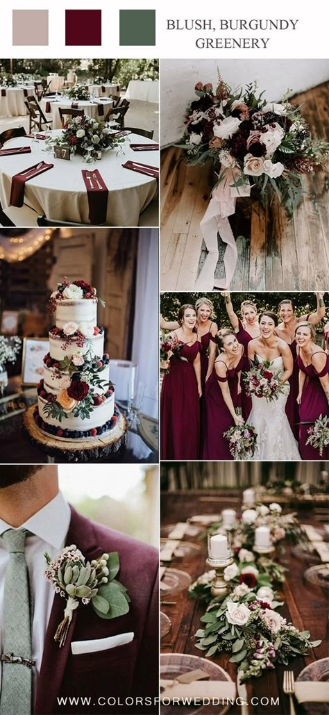 20 Blush And Burgundy Wedding Colors & Ideas 2023 Vintage Wedding Colors, Burgundy Wedding Colors, Bright Wedding Colors, Wedding Color Combinations, Bright Wedding, Fall Wedding Flowers, Fall Wedding Decorations, Fall Wedding Colors, Future Wedding Ideas