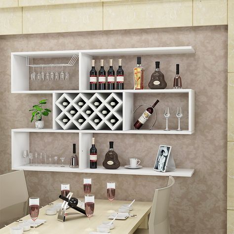 Hanging Restaurant, Wall Wine Rack, Wine Rack Shelf, Wine Glass Shelf, Wall Mounted Storage Shelves, Mounted Wine Rack, Store Shelves Design, Wine Shelf, Hanging Wine Rack