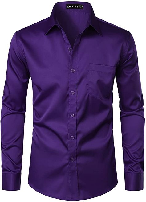 PARKLEES Men's Urban Stylish Casual Business Slim Fit Long Sleeve Button Up Dress Shirt with Pocket Purple M : Amazon.co.uk: Clothing Urban Style Design, Long Sleeve Button Up Dress, Long Sleeve Fitted Dress, Shirt With Pocket, Winter Knit Hats, Elegante Casual, Purple Shirt, Loose Fitting Tops, Button Up Dress