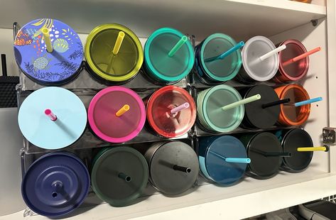 Starbucks Cup Organizer, Starbucks Tumbler Organization Ideas, Organizing Starbucks Tumblers, Organize Starbucks Tumblers, Starbucks Tumbler Display, Starbucks Cups Organization Ideas, Starbucks Cup Storage, Starbucks Tumbler Storage Ideas, Tumbler Organization Storage Ideas