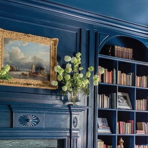 Splendor in the South ™️ on Instagram: "Gorgeous moody monday blues by @alexastevenson 📸 @jeffherrphoto ✨💙✨" Moody Blue Library, Blue Home Library, Blue Library, Blue Home, Moody Blues, Monday Blues, July 7, Traditional Interior, Home Library