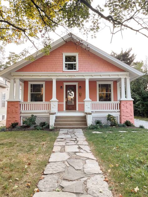 Episode #114: Elsie’s Pink House Exterior Pink Paint Colors, Pink House Exterior, Front Walkway, Pink Cottage, Exterior Paint Color, Exterior Paint Colors For House, Carolina Beach, Pink House, House Paint