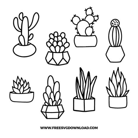 Succulent Svg, Bujo Doodles, Desert Cactus, Easy Doodle Art, Free Cut Files, Plant Drawing, Mini Drawings, Flower Svg, Flower Doodles