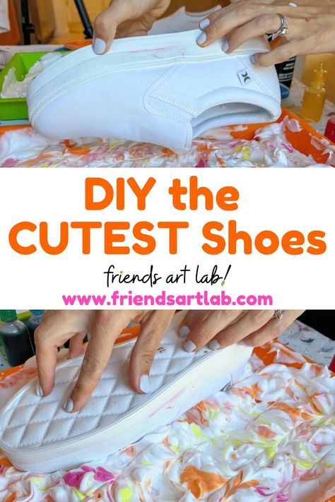 No two pairs of DIY Marbled Shaving Cream Shoes will be the same! Now lets see what you come up with! Shaving Cream Tie Dye, Diy Tie Dye Shoes, Shaving Cream Art, Canvas Shoes Diy, Diy Shaving Cream, Upcycle Shoes, Dye Shoes, Cutest Shoes, Tie Dye Shoes