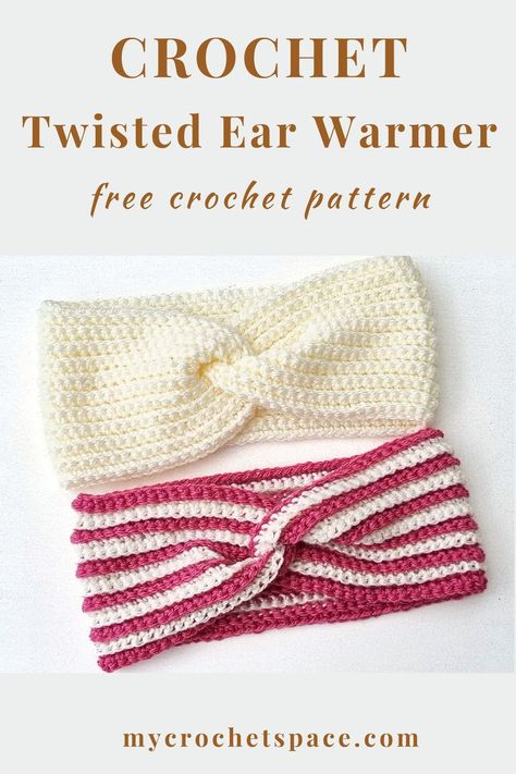 Check out this easy crochet pattern for creating ribbed ear warmers! You can choose to make them in a single, solid color or mix it up with two contrasting colors. These ear warmers are perfect for those last-minute gifts as they work up really fast. There's a free crochet pattern for the headband available on the blog. Crochet Ear Warmer Headband, Crochet Craft Fair, Crochet Ear Warmer Pattern, Chunky Crochet Hat, Crochet Headband Free, Easy Crochet Headbands, Crochet Baby Projects, Crochet Headband Pattern Free, One Skein Crochet