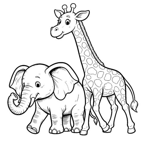 Elephant Brain, Animals In Africa, Elephant And Giraffe, Elephant Coloring, Giraffe Neck, Walking Together, Elephant Coloring Page, Baobab Tree, Baby Zebra