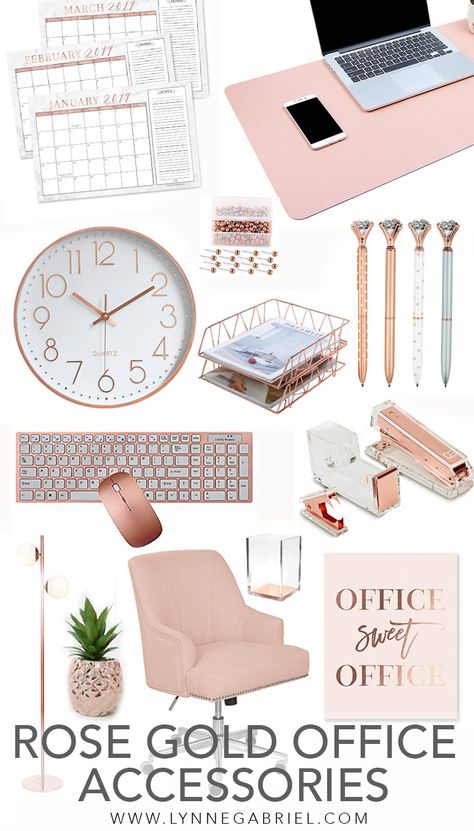 Are you obsessed with rose gold? If you're looking for some chic rose gold office and desk accessories, then you found the right pin! Check out this curation of rose gold office and desk accessories. #rosegold #girlboss #ladyboss Gold Office Accessories, Rose Gold Desk, Rose Gold Room Decor, Rose Gold Rooms, Rose Gold Office, Gold Office Decor, Work Desk Decor, Gold Room Decor, Office Organization At Work