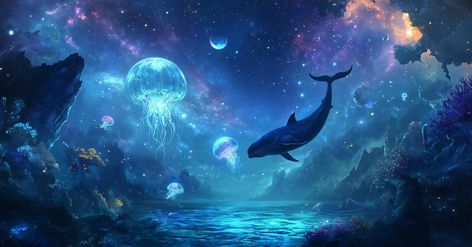 A mesmerizing cosmic seascape where the vastness of space merges with the depths of the ocean. ✨🪐🐋🐬🌑 #ai #aiart #aiartcommunity Cosmic Ocean, Pc Wallpaper, Art Themes, Art Project, The Ocean, Art Projects, Art