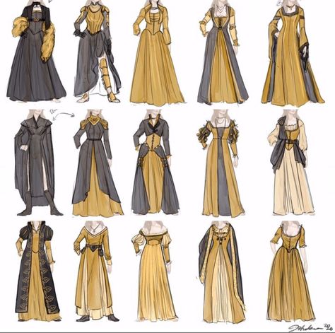 Medieval Clothing Design, Medieval Clothing Art, Medieval Dress Drawing, Outfits Drawing Reference, Dress Drawing Ideas, Anime Medieval, Medieval Outfits, Fantasy Costume Design, Vestidos Anime