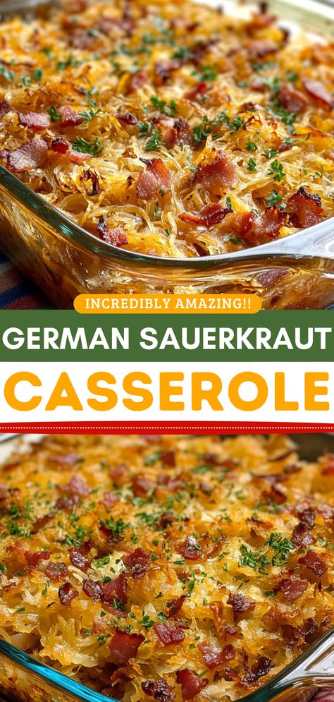 Breakfast Casserole: Incredibly Amazing German Sauerkraut Casserole Sauerkraut And Bacon Recipes, Dinners With Sauerkraut, What To Do With Leftover Sauerkraut, Fresh Sauerkraut Recipes, Hungarian Sauerkraut Recipes, Sauerkraut And Perogies, Sausage Sauerkraut Recipes, Saurkraut Recipes Healthy, What To Do With Leftover Pork And Sauerkraut