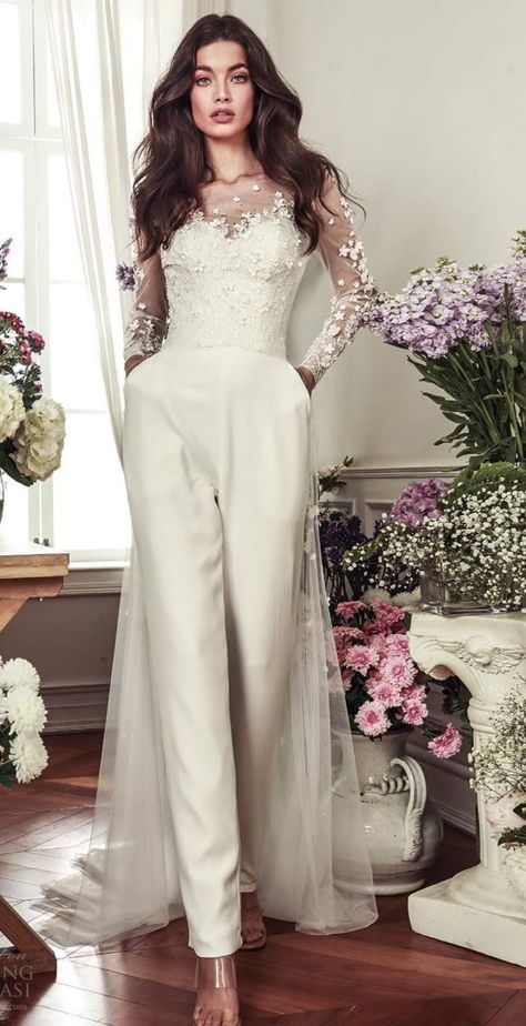 Wedding Dress With Trousers, Wedding Dress With Pants Style, Bride Wedding Outfit Pants, Wedding Dresses Pants, Simple Wedding Dress Pants, Wedding Pantsuits The Bride, Wedding Dress Pants Brides, Lesbian Wedding Dresses Gowns Pant Suits, Pants Dress Wedding