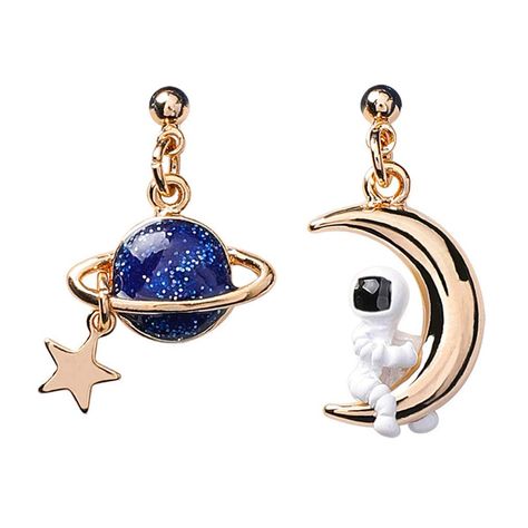 Moon Earth, Galaxy Earrings, Planet Earrings, Blue Planet, Jewelry Cute, Womens Earrings Studs, Cute Stars, Star Earrings Stud, Celestial Jewelry