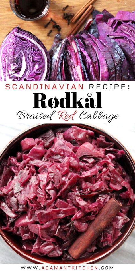 There’s something that’s just inherently comforting about Danish braised red cabbage with warm spices.  Rødkål is a traditional Scandinavian Christmas dish, but to me, it just tastes like warmth.  It’s served year round as a tasty vegetarian side dish in some of the coldest countries in the world. Red Cabbage Recipe, Danish Cuisine, Scandinavian Recipes, Traditional Holiday Recipes, Red Cabbage Recipes, Nordic Recipe, Braised Red Cabbage, Rustic Recipes, Norwegian Food