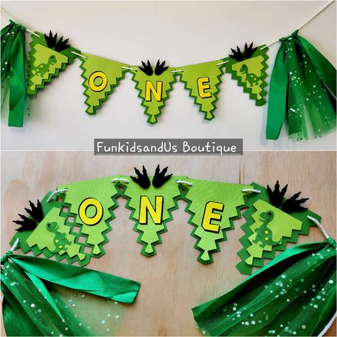 Dinosaur Birthday Banner - Personalised Banner - high chair banner - High chair 1st birthday banner - dinosaur bunting 1st Birthday Banner, Name Bunting, 1st Birthday Banners, Personalized Banners, High Chair Banner, Flag Bunting, Dinosaur Birthday, Some Ideas, Birthday Banner