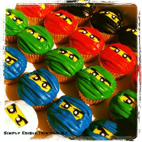 Follow Kid Chef Delainey at Delaineys Diner on Facebook & Youtube -#Ninjago #Lego #Cupcakes Ninjago Birthday Cupcakes, Ninjago Cupcake Cake, Lego Ninjago Cupcakes, Ninjago Cupcakes, Ninja Cupcakes, Ninja Themed Birthday Party, Lego Cupcakes, Ninjago Cake, Lego Ninjago Party