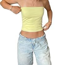 Y2k Tube Top, Crop Top Aesthetic, Top Aesthetic, Color Outfits, Striped Tube Top, Solid Color Outfits, Slim Fit Crop Top, Top Strapless, Bandeau Crop Top