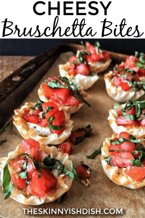 Meet your new favorite party appetizer recipe, my Cheesy Bruschetta Bites. Mini Fillo cups filled with delicious garlic and herb cheese and topped with fresh bruschetta, these bites are the perfect finger food for your next gathering! #cheesy #bruschetta Bruschetta Bites, Fresh Bruschetta, Favorite Party Appetizers, Easy Bruschetta, Phyllo Cups, Herb Cheese, Appetizer Bites, Party Appetizer, Perfect Appetizers