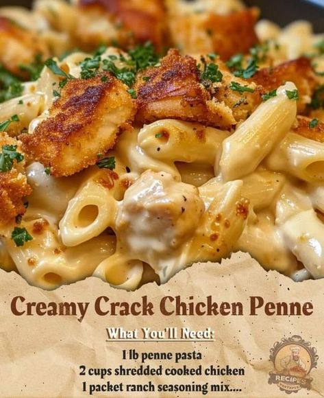 Ina Garten | Creamy Crack Chicken Penne | Facebook Chicken Penne Recipes, Shredded Cooked Chicken, Chicken Penne Pasta, Penne Recipes, Penne Pasta Recipes, Chicken Penne, Cooked Chicken Recipes, Ranch Seasoning Mix, Shredded Chicken Recipes