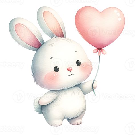 Rabbit Holding Balloons, Zabla Design, Balloon Watercolor, Baby Nursery Wall Decor, Baby Deco, Bunny Watercolor, Baby Boy Cards, Cute Animal Clipart