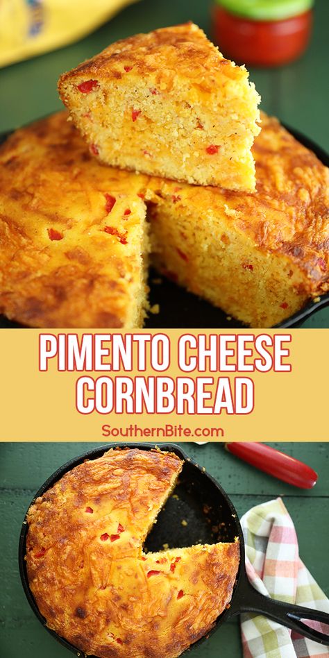 Cornbread With Peppers, Pimento Cheese Bread, Pimento Cheese Hushpuppies, Polenta Cornbread Recipes, Pimento Cheese Cornbread, Recipes Using Pimentos, Recipes With Pimentos, Pimento Cornbread, Recipes With Pimento Cheese