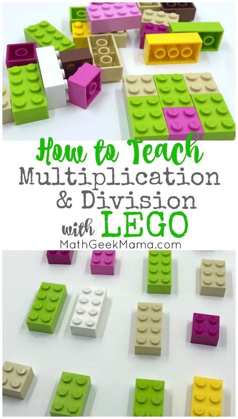 How to Teach Multiplication & Division with LEGO Bricks Lego Fractions, Parenting Topics, Teaching Division, Teach Multiplication, Multiplication Fun, Lego Math, Blue Chips, Teaching Multiplication, Math Geek