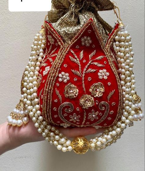 Lotus Potli Bag, Bridal Potli Bags, Red Lotus, Potli Bag, Bridal Handbags, Textile Bag, Zipper Purse, Potli Bags, Diy Handbag