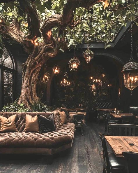 Dark Academia Interior, Event Venue Spaces, Indoor Outdoor Dining, Moody Decor, Old Library, Dark Home Decor, Book Cafe, Dark Home, Cozy Cafe