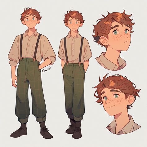 Male Villager Outfit, Cupid Inspired Outfits Male, Nerdy Guy Character Design, Farmer Clothes Drawing, Southern Character Design, High Schooler Character Art, Male Character Sheet Drawing Reference, Chef Outfit Drawing, Farmer Oc Art