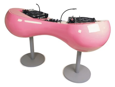 Y2K Aesthetic Institute — “The DJ Kreemy Table by Karim Rashid, a $3500 pink... Spaceship Interior, Illustrator Inspiration, Retro Interior Design, Karim Rashid, Dj Booth, Retro Interior, Funky Furniture, Everything Pink, Dream House Decor