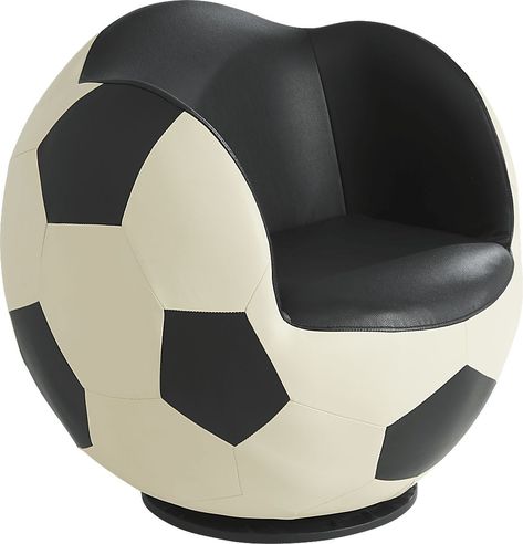 Give your soccer star the perfect place to sit with the Sports Zone 2.0 Soccer Ball Chair. Designed to look just a like a soccer ball with a comfortable seat shaped into it, this piece is sure to be a centerpiece in the bedroom or playroom. Soccer Kids Room, Kids Sports Bedroom, Boys Soccer Bedroom, Soccer Bedroom Decor, Soccer Bedding, Cool Boys Room, Soccer Bedroom, Soccer Room Decor, Soccer Decor