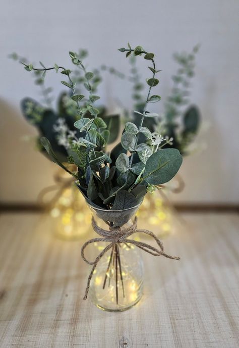 Eucalyptus Greenery Lighted Bud Vase Centerpiece, Wedding Centerpiece, Event Centerpiece, Wedding Decor, Shower Decorations - Etsy Vase Centerpiece Wedding, Small Wedding Centerpieces, Bud Vases Wedding, Bud Vases Arrangements, Bud Vase Centerpiece, Round Wedding Tables, Plant Arrangements, Lighted Centerpieces, Green Centerpieces