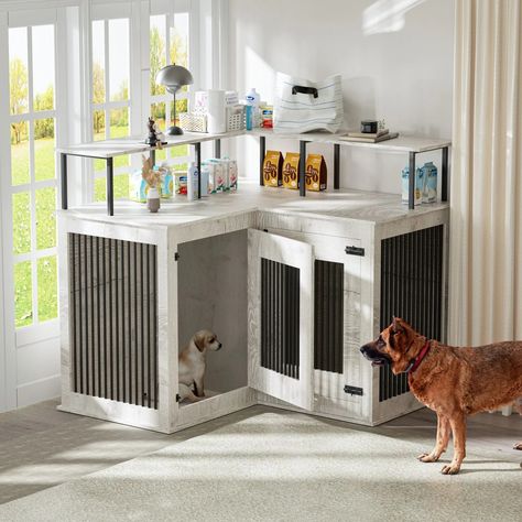 Arrives by Wed, Feb 28 Buy PAKASEPT Large Corner Dog Crate Furniture for 2 Dogs, with Room Divider and Storage Stand, Decorative Wooden Crate End Table for Large/Medium/Small Dogs - Ideal for Limited Spaces and Apartments at Walmart.com Buffet Table Dog Crate, Double Dog Crate Table, Night Stand Dog Crate, Large Dog Crate Small Space, Large Dog Crate Nightstand, Wooden Crate End Table, Crate End Tables, Pet Spaces, Dog Crate Furniture