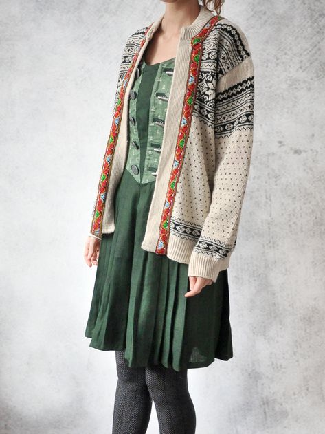 Austrian dress with Norwegian cardigan Norwegian Traditional Clothing, Norwegian Style, Vintage Outfit, Traditional Clothing, Disney Art, Traditional Outfits, Kimono Top, Vintage Outfits, Fashion Outfits